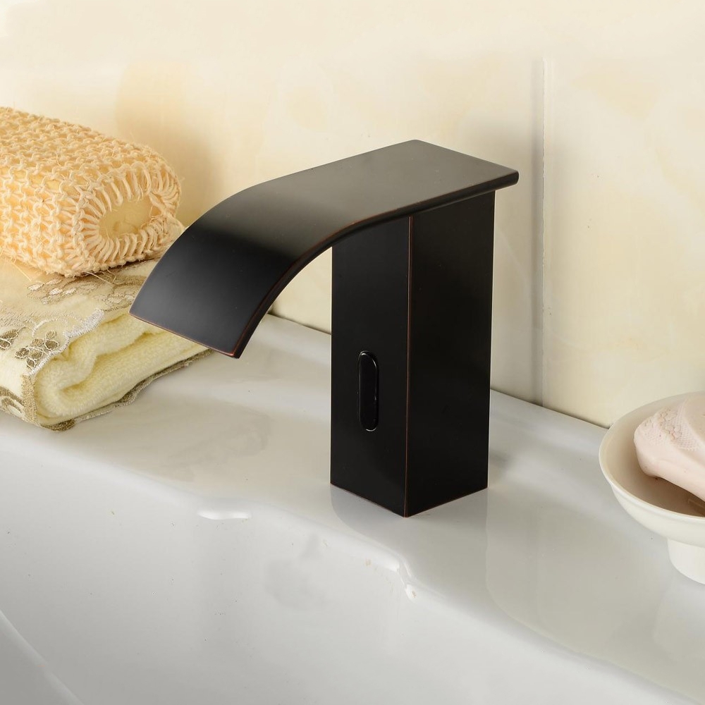 BathSelect Oil Rubbed Bronze Commercial Automatic Touch-Free Sensor Faucets Waterfall Oil Rubbed Bronze Bathroom Basin Sink Mixer Tap